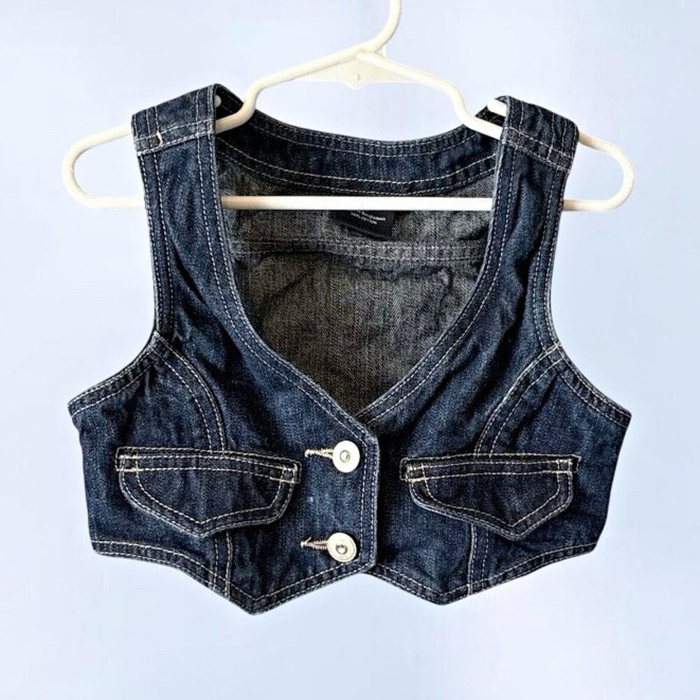 Y2K Micro Cropped Faded Glory Kids Vest Sleeveless Button Blue Size 4/5